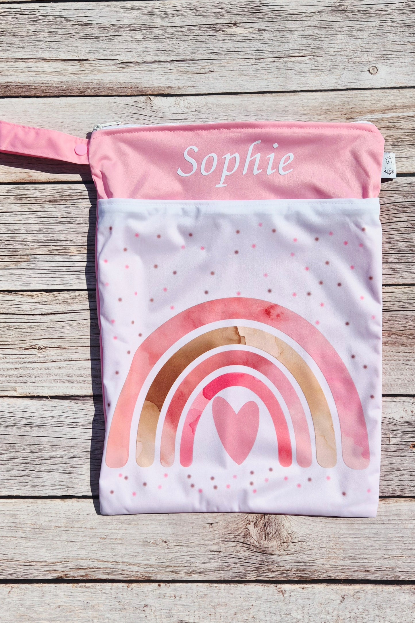 Wetbag Maxi 2er Set "Teddy Rosa"-personalisierbare Nasstaschen für Kita & Kindergarten und Reisen