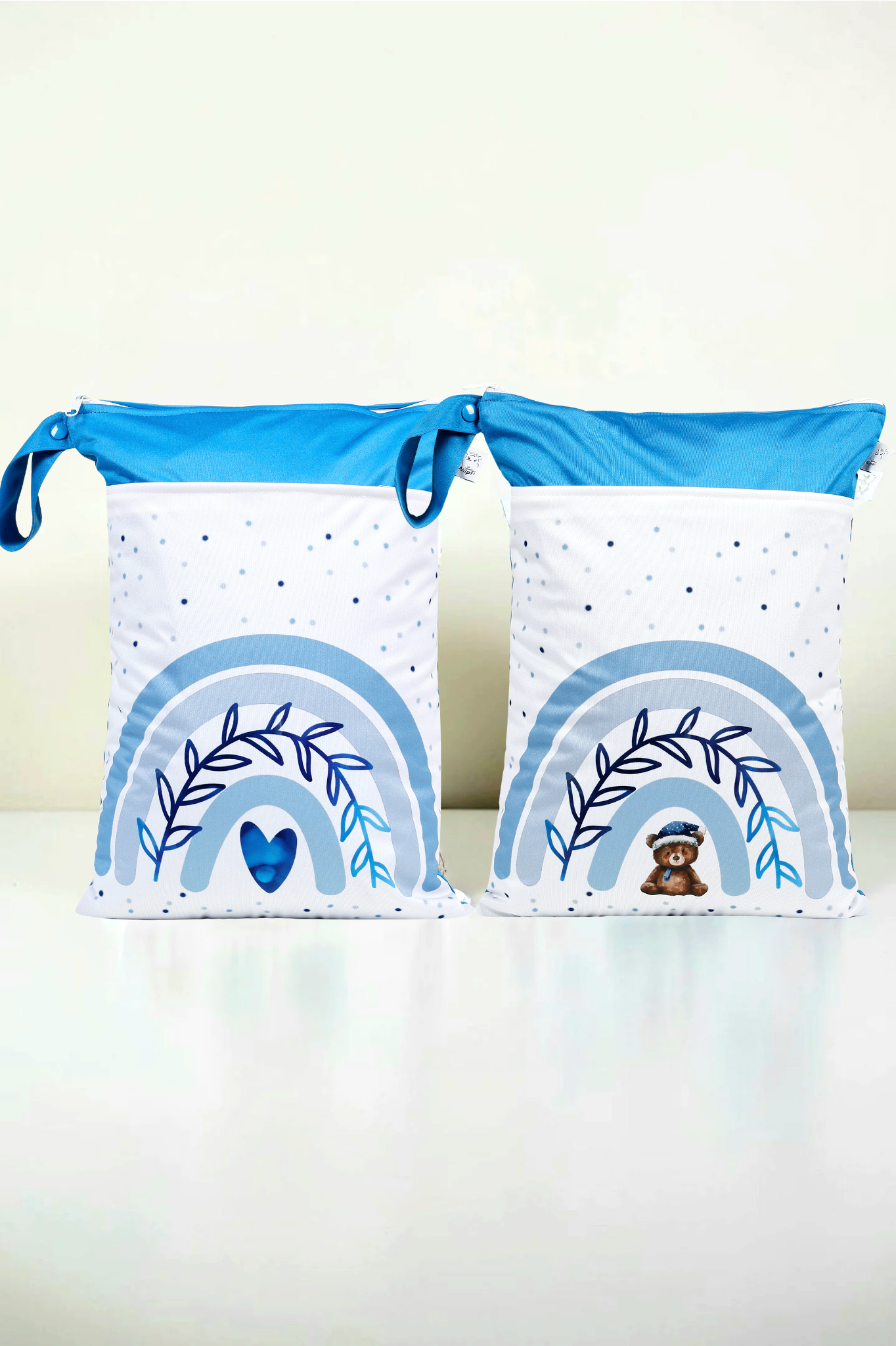Wetbag Maxi 2er Set "Teddy Blau"-personalisierbare Nasstaschen für Kita & Kindergarten und Reisen
