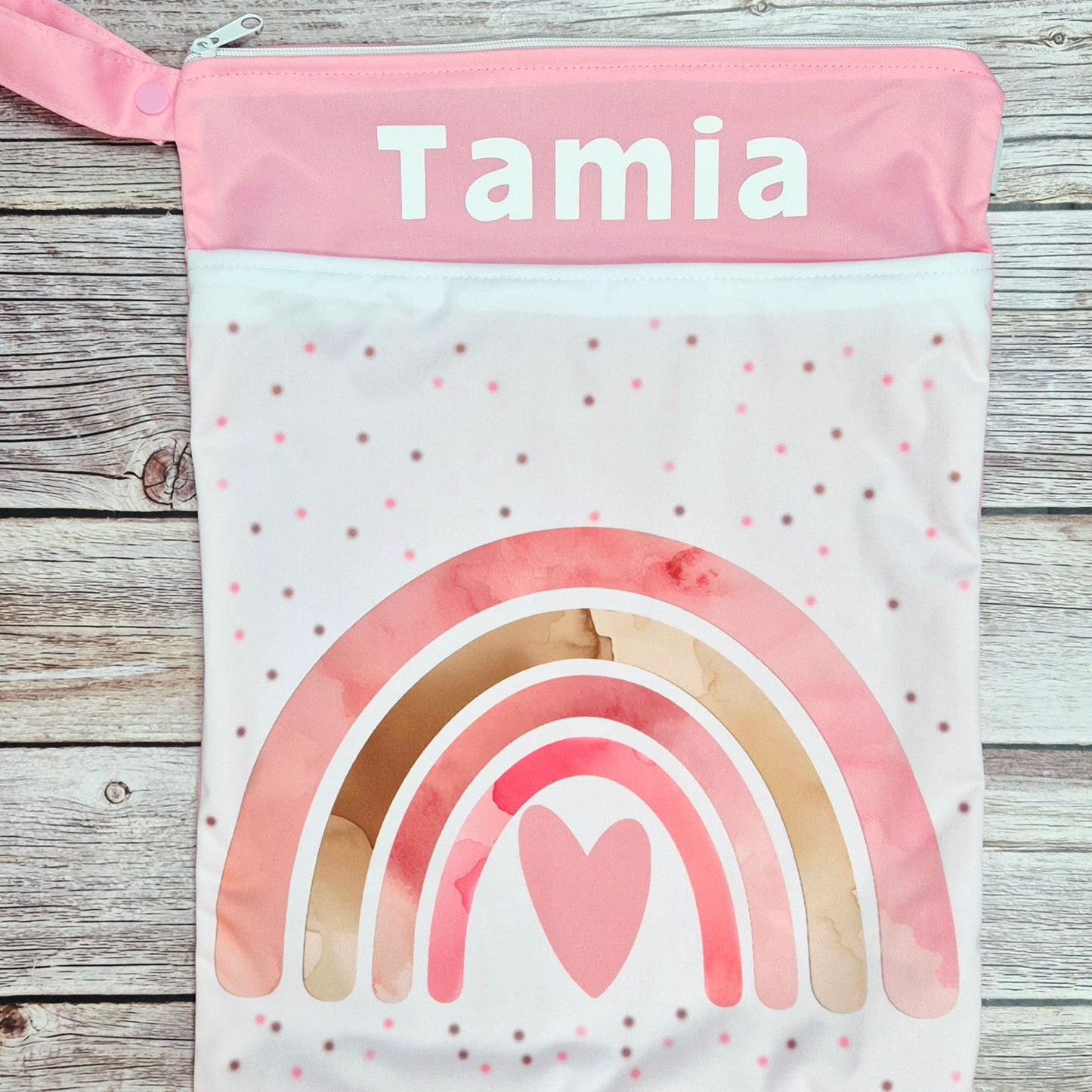 Wetbag "rosa Herz"– personalisierbare Nasstasche für Kita & Kindergarten und Reisen