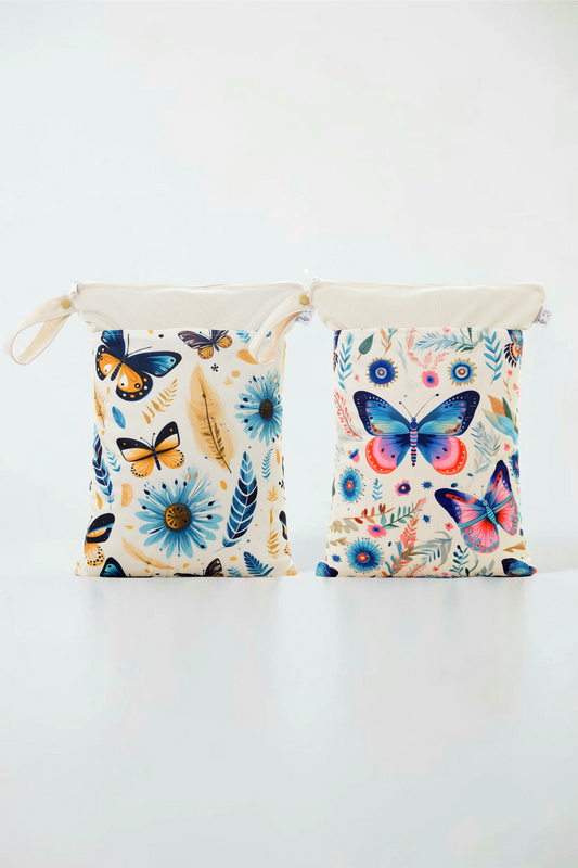 Wetbag Maxi 2er Set "Schmetterling "-personalisierbare Nasstaschen für Kita & Kindergarten und Reisen