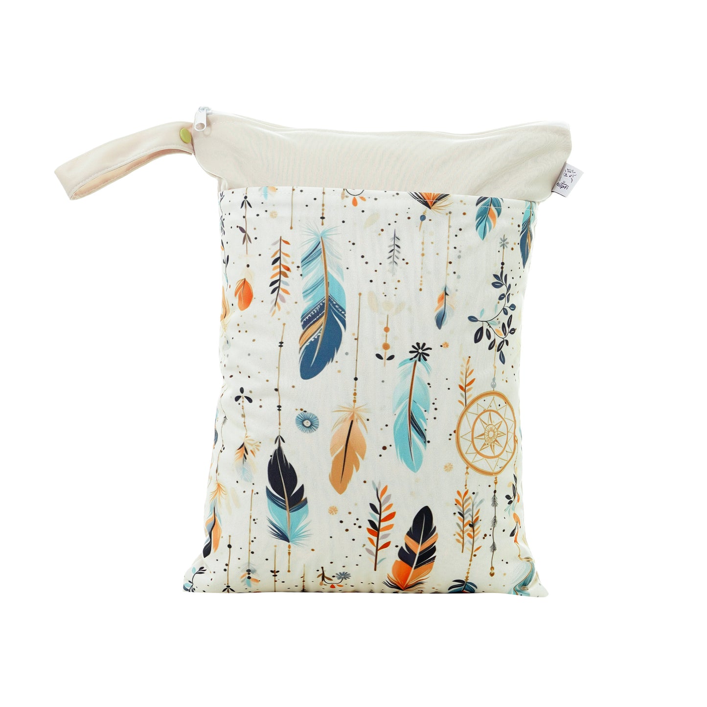Wetbag Maxi „Traumfeder“ – Boho Nasstasche für Wechselwäsche