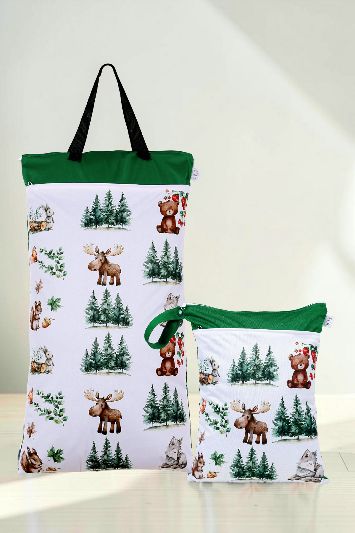Nilpfi Maxi & XXL 2er Set "Teddy im Wald" – Nasstaschen für Kita & Reisen