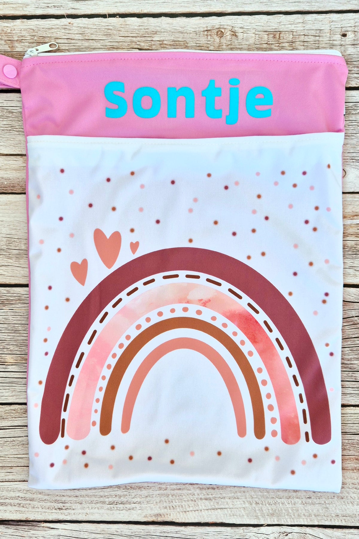Wetbag "Regenbogen Rosa"– personalisierbare Nasstasche für Kita & Kindergarten und Reisen