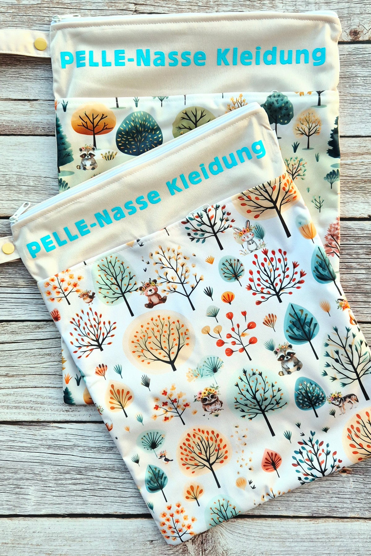 Wetbag Maxi 2er Set "Wald Abenteuer"-personalisierbare Nasstaschen für Kita & Kindergarten und Reisen