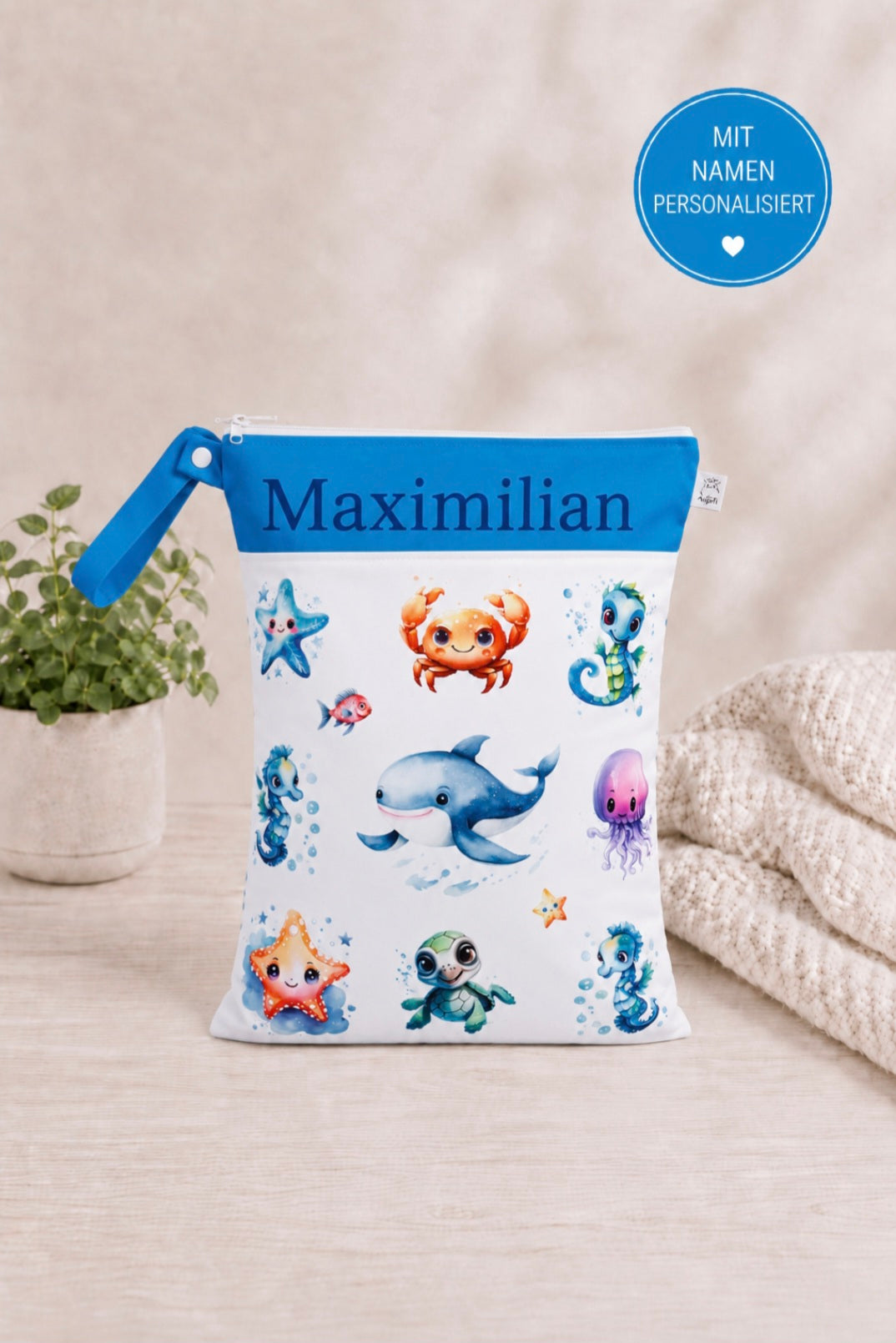 Wetbag Maxi "Ozean"– personalisierbare Nasstasche für Kita & Kindergarten und Reisen