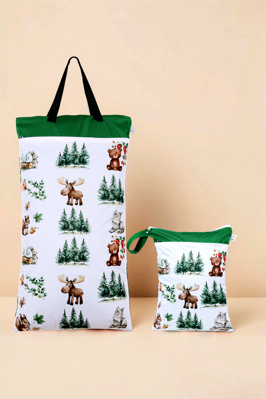 Nilpfi Maxi & XXL 2er Set "Teddy im Wald" – Nasstaschen für Kita & Reisen