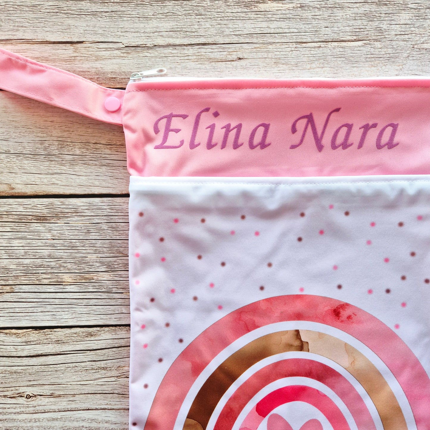 Wetbag "rosa Herz"– personalisierbare Nasstasche für Kita & Kindergarten und Reisen
