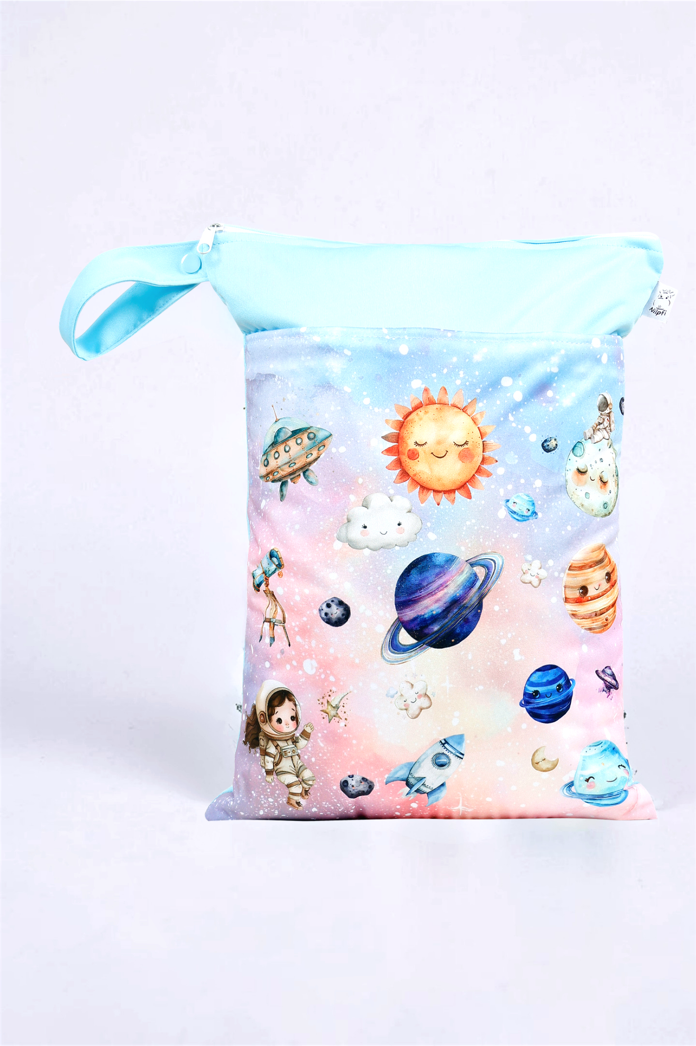 Wetbag Maxi 2er Set "magische Planeten"-personalisierbare Nasstaschen für Kita & Kindergarten und Reisen