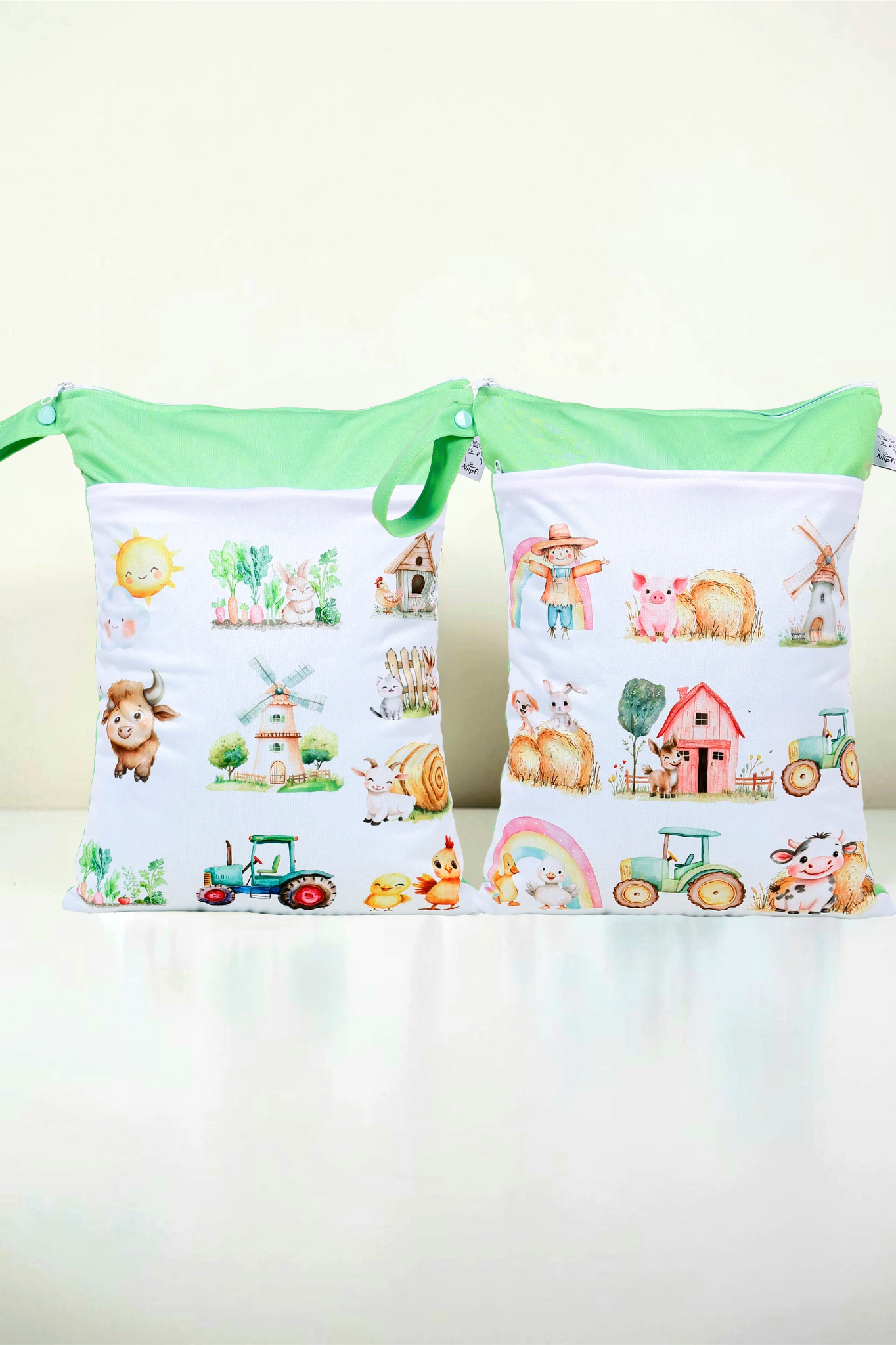 Wetbag Maxi 2er Set "Farm" Nasstasche-personalisierbare Nasstaschen für Kita & Kindergarten und Reisen