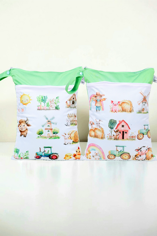 Wetbag Maxi 2er Set "Farm" Nasstasche-personalisierbare Nasstaschen für Kita & Kindergarten und Reisen