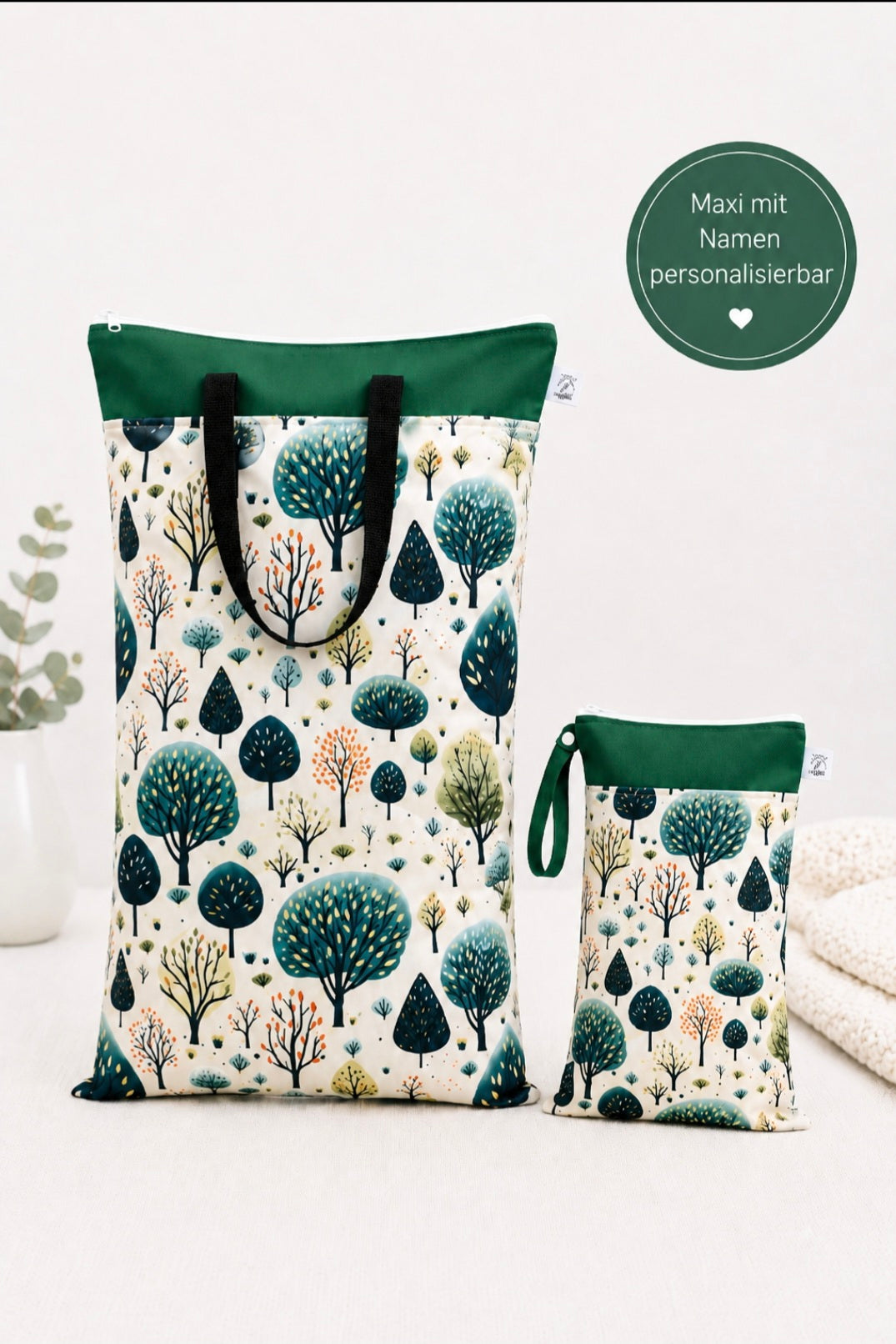 Nilpfi Maxi & XXL 2er Set "Waldgeflüster Set 2"– Nasstaschen für Alltag & Stoffwindeln