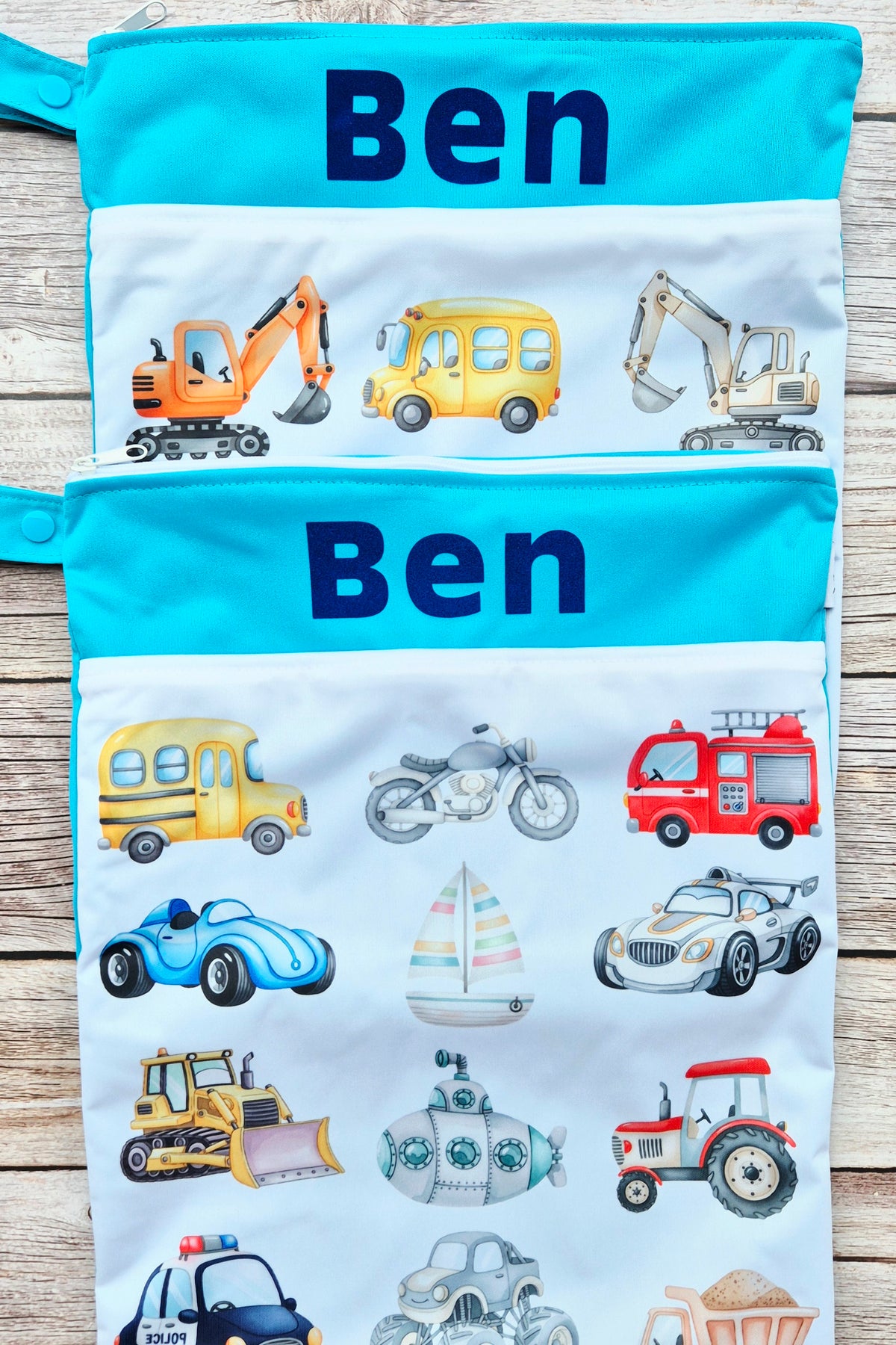 Wetbag Maxi 2er Set "Große Abenteuer"-personalisierbare Nasstaschen für Kita & Kindergarten und Reisen