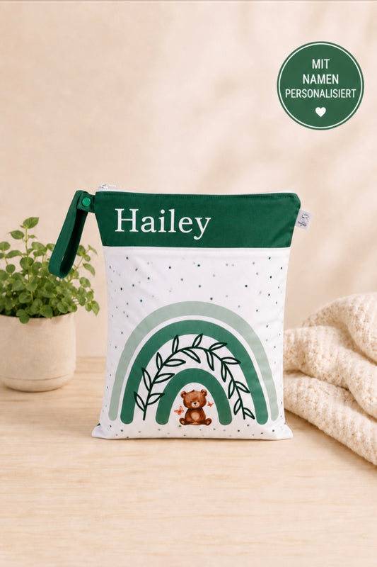 Wetbag "Teddy grün"– personalisierbare Nasstasche für Kita & Kindergarten und Reisen