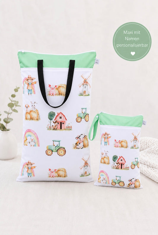 Nilpfi Wetbag Set Maxi & XXL "Bauernhof" – Nasstaschen für Kindergarten & Alltag