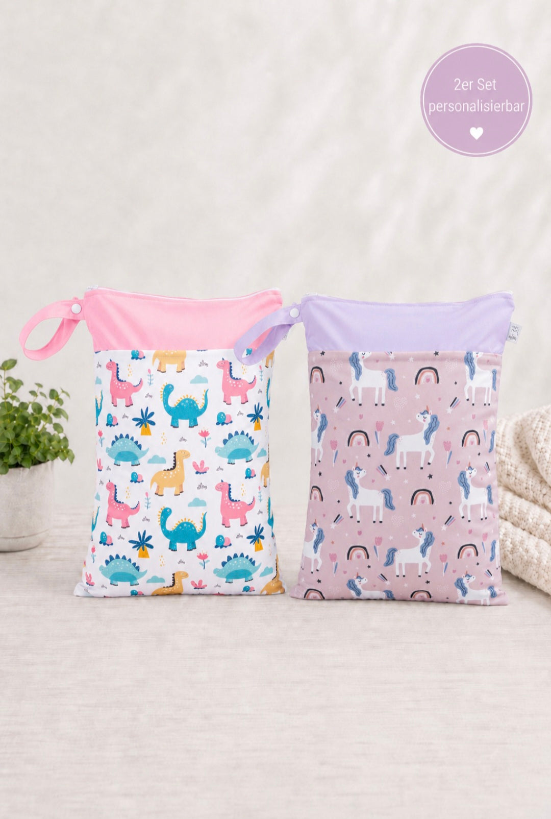 Wetbag Maxi 2er Set "Unicorn-2"-personalisierbare Nasstaschen für Kita & Kindergarten und Reisen