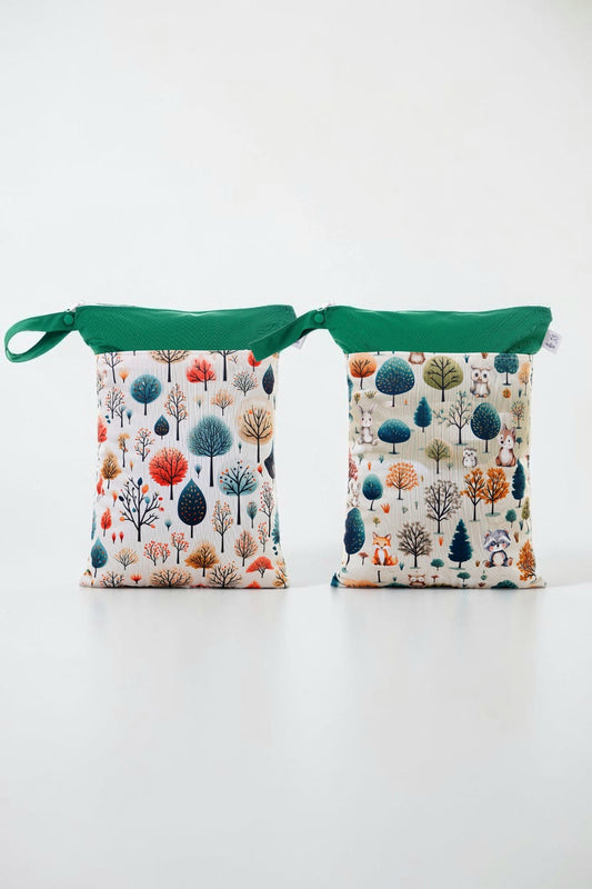 Wetbag Maxi 2er Set "Wald"-personalisierbare Nasstaschen für Kita & Kindergarten und Reisen