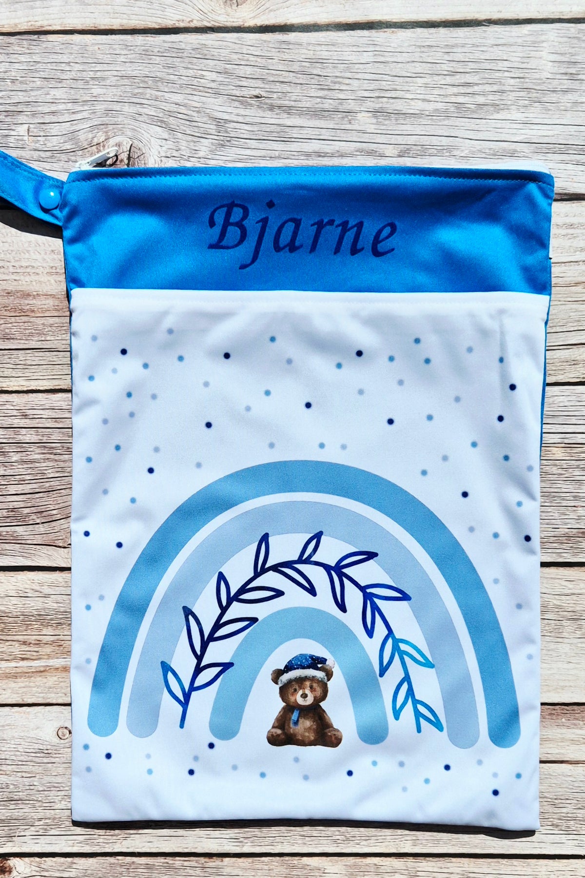 Wetbag "Teddy blau"– personalisierbare Nasstasche für Kita & Kindergarten und Reisen