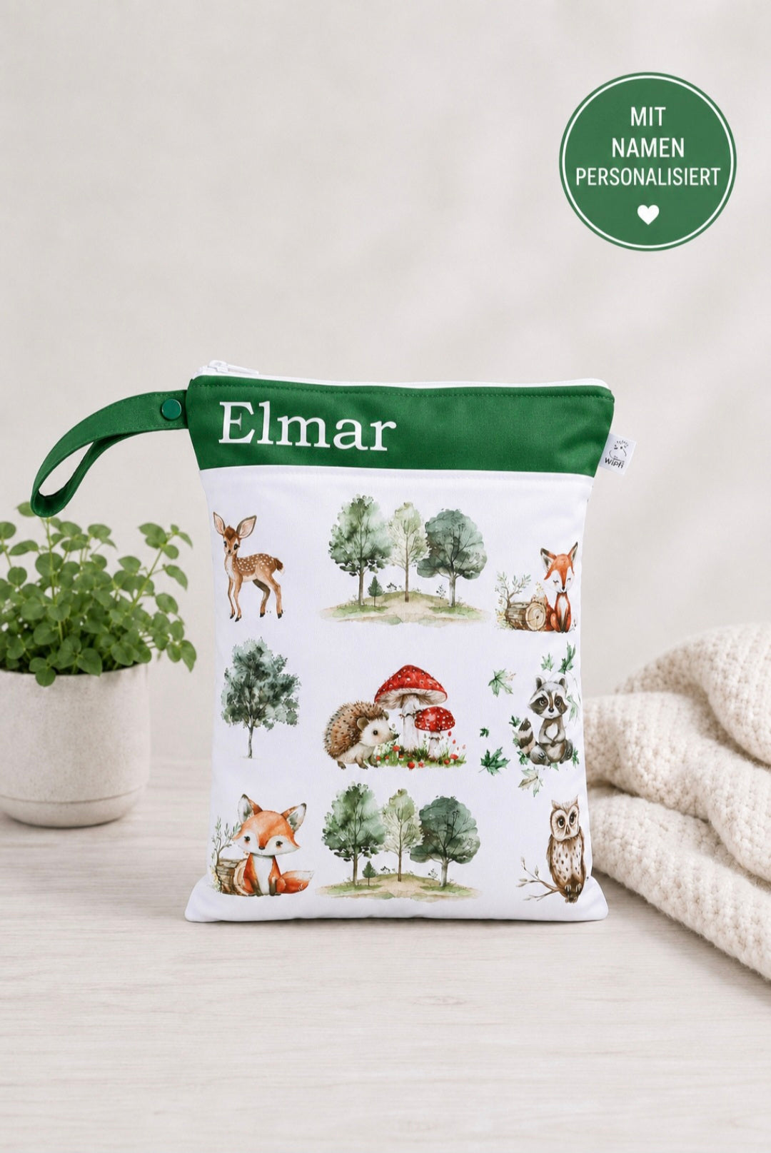 Wetbag Maxi "Fuchs im Wald"– personalisierbare Nasstasche für Kita & Kindergarten und Reisen