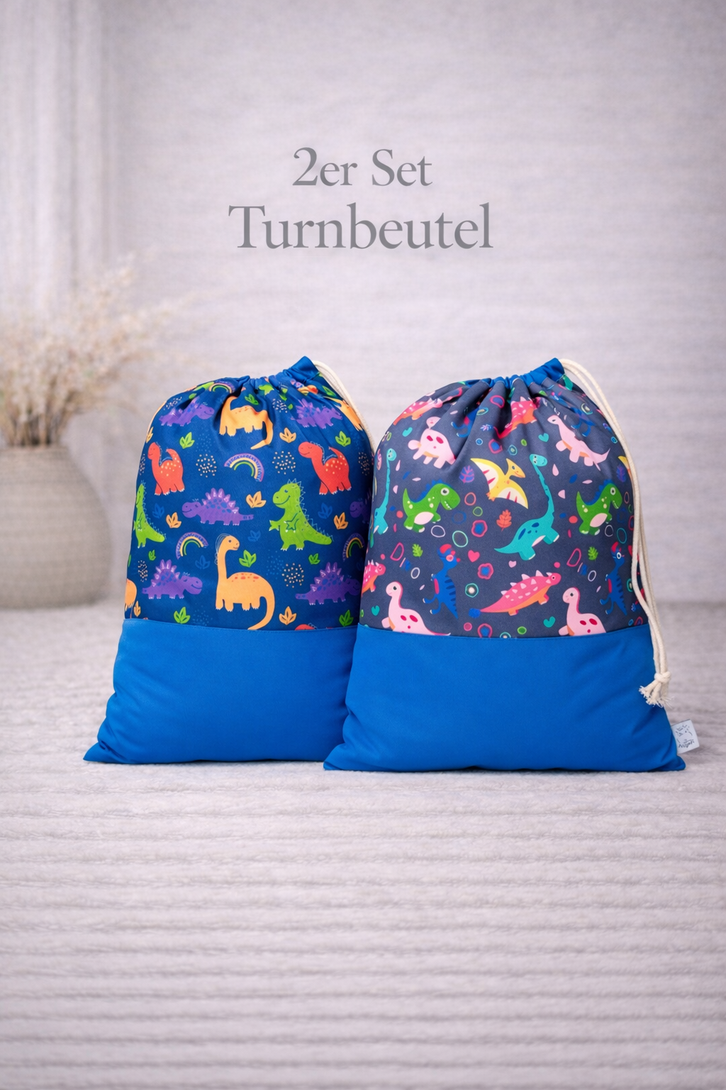 Nilpfi Turnbeutel 2er Set Dino – personalisiert für Kindergarten & Alltag