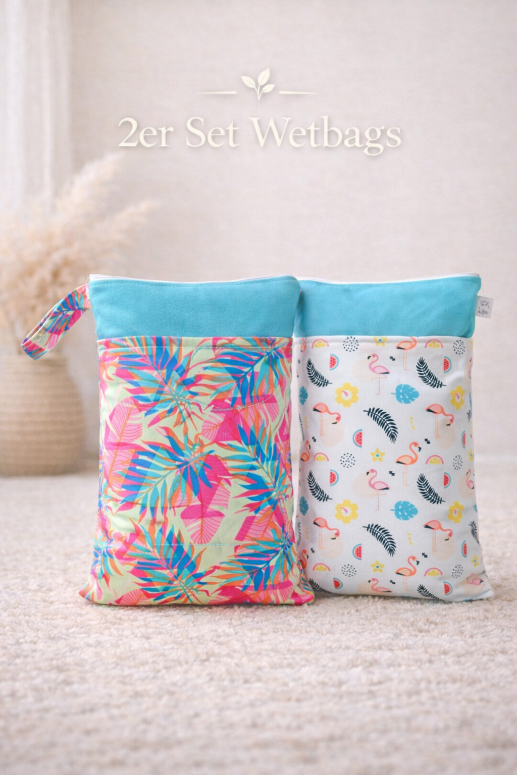 Wetbag Maxi 2er Set "Flamingo"– personalisierbare Nasstaschen für Kita & Kindergarten und Reisen