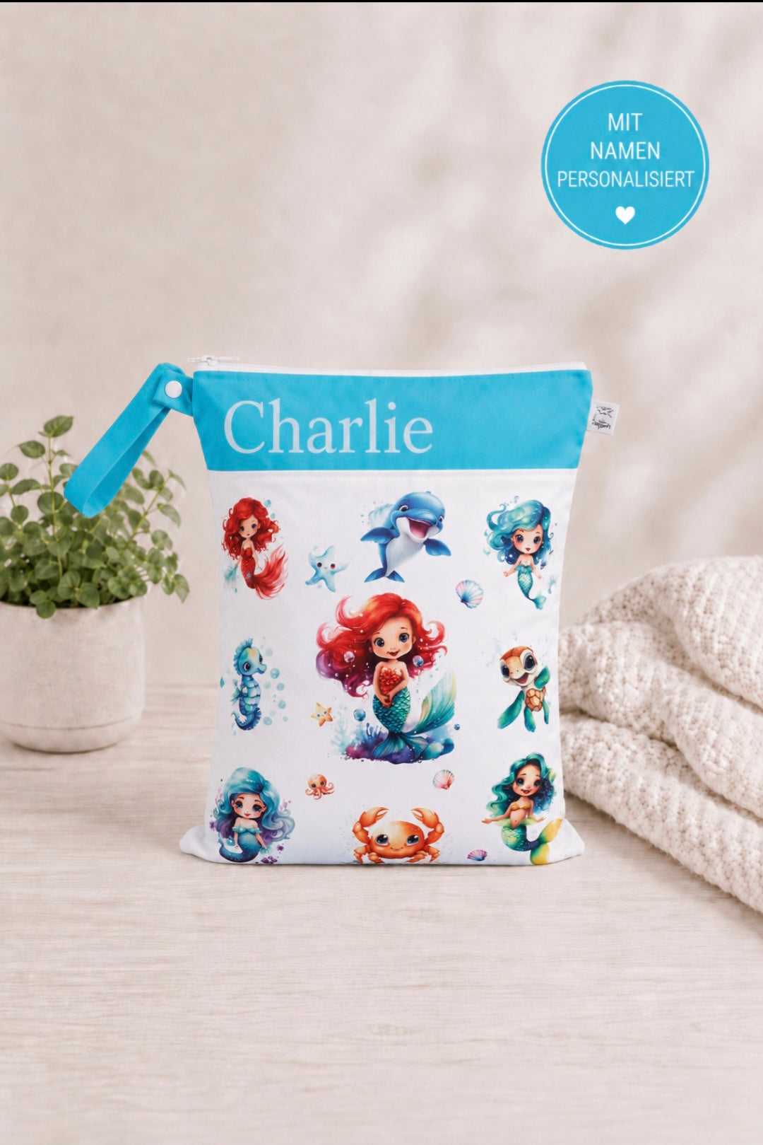 Wetbag Maxi "Meerjungfrau"– personalisierbare Nasstasche für Kita & Kindergarten und Reisen