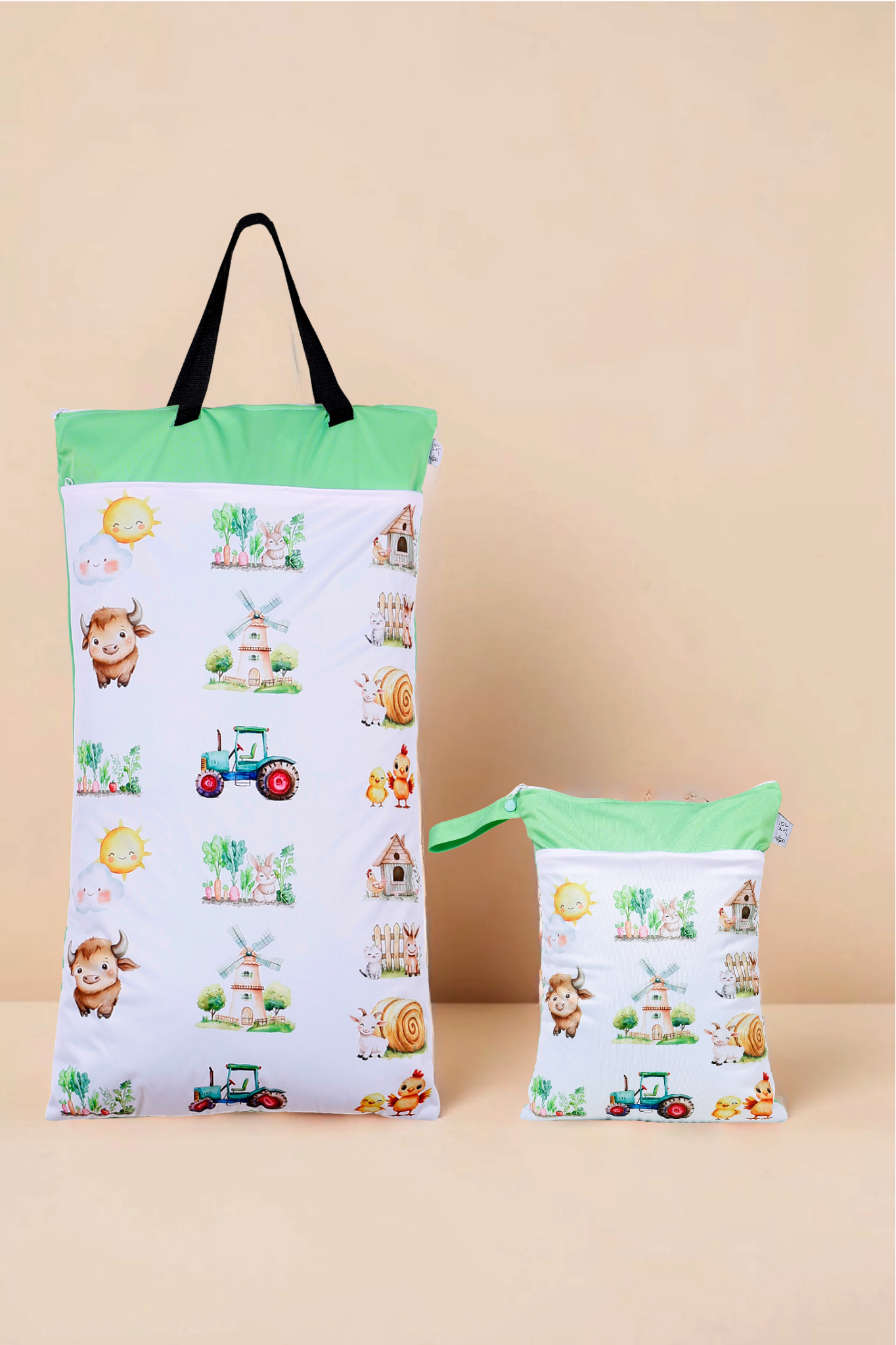 Nilpfi Wetbag Set Maxi & XXL "Bauernhof Tiere" – Nasstaschen für Kita & Wechselwäsche
