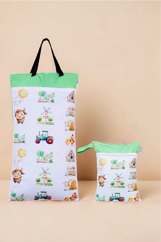 Nilpfi Wetbag Set Maxi & XXL "Bauernhof Tiere" – Nasstaschen für Kita & Wechselwäsche