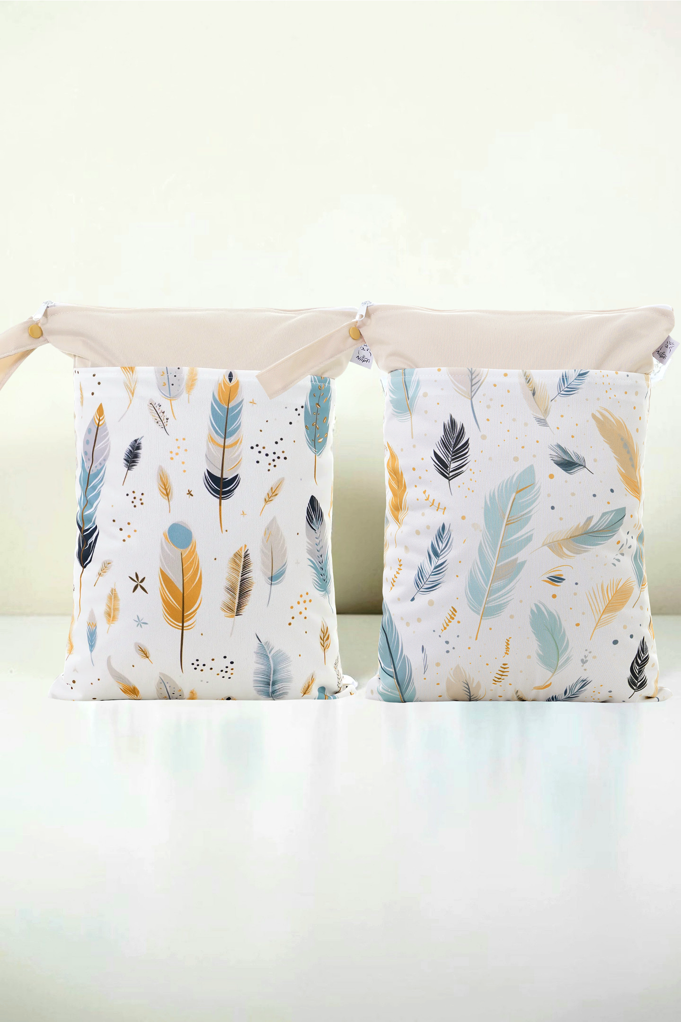 Wetbag Maxi 2er Set "Federleicht"-personalisierbare Nasstaschen für Kita & Kindergarten und Reisen