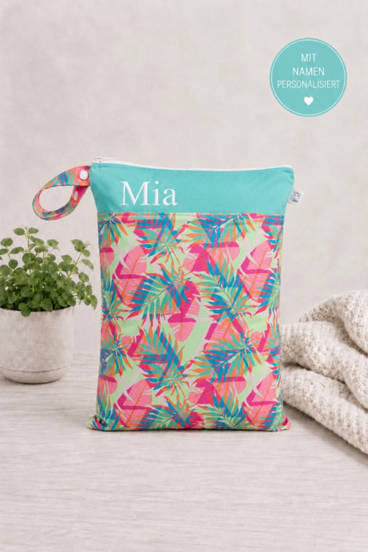 Wetbag Maxi "Bunte Palmen" – personalisierbare Nasstasche für Kita & Kindergarten und Reisen