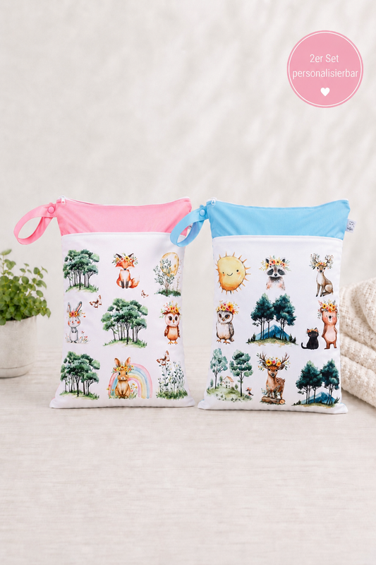 Wetbag Maxi 2er Set "Sonnenschein"-personalisierbare Nasstaschen für Kita & Kindergarten und Reisen