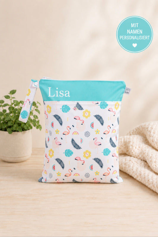 Wetbag Maxi "Flamingo"– personalisierbare Nasstasche für Kita & Kindergarten und Reisen