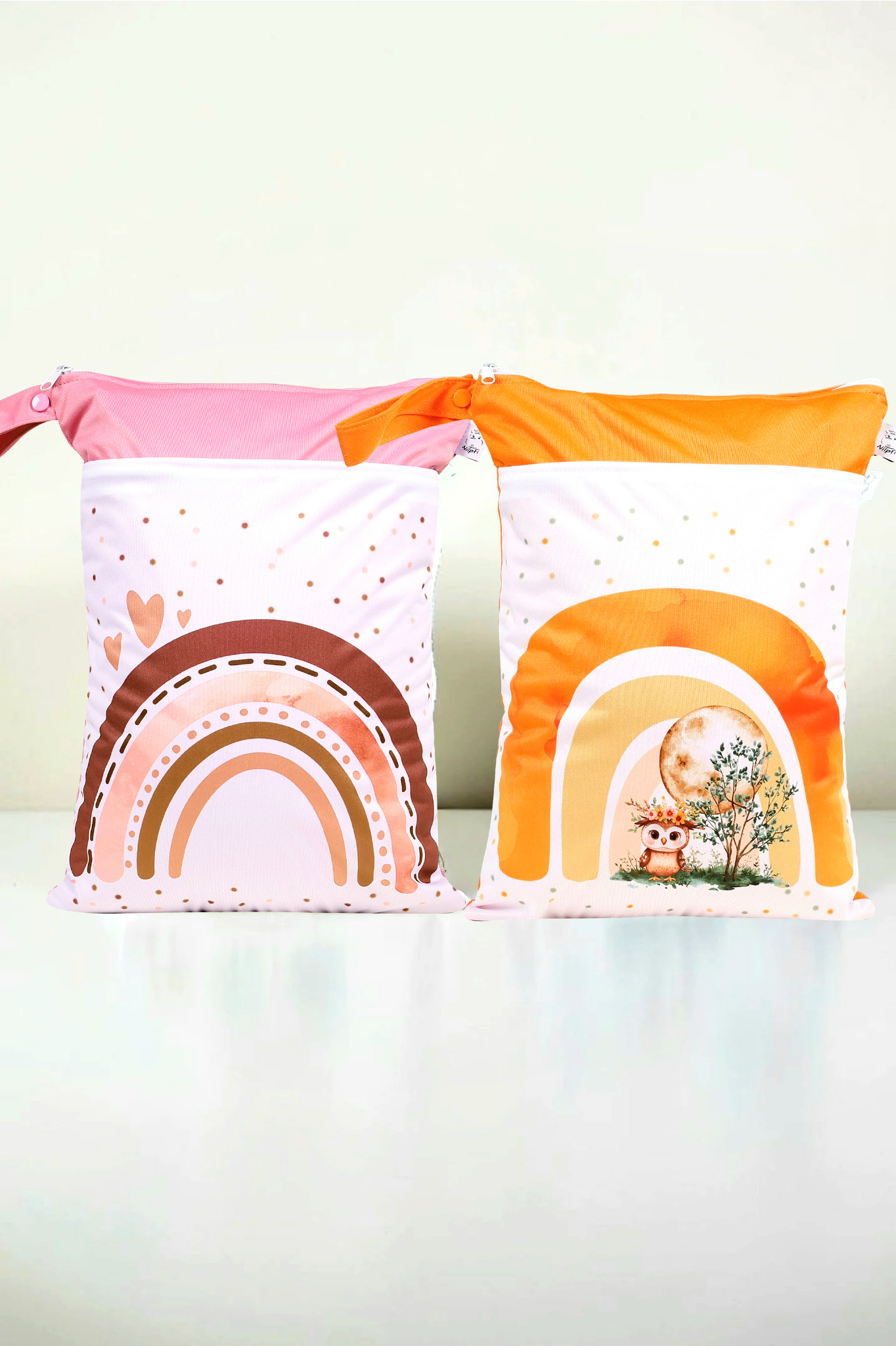 Wetbag Maxi 2er Set "Regenbogen Rosa"-personalisierbare Nasstaschen für Kita & Kindergarten und Reisen