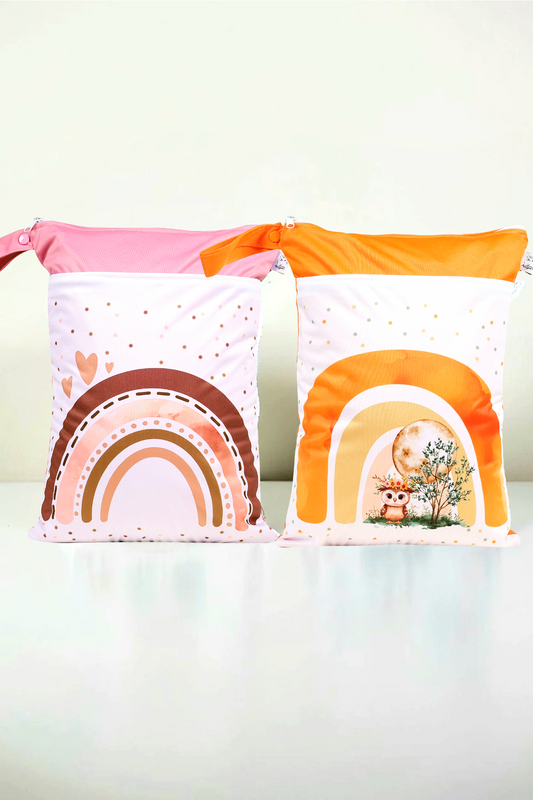 Wetbag Maxi 2er Set "Regenbogen Rosa"-personalisierbare Nasstaschen für Kita & Kindergarten und Reisen