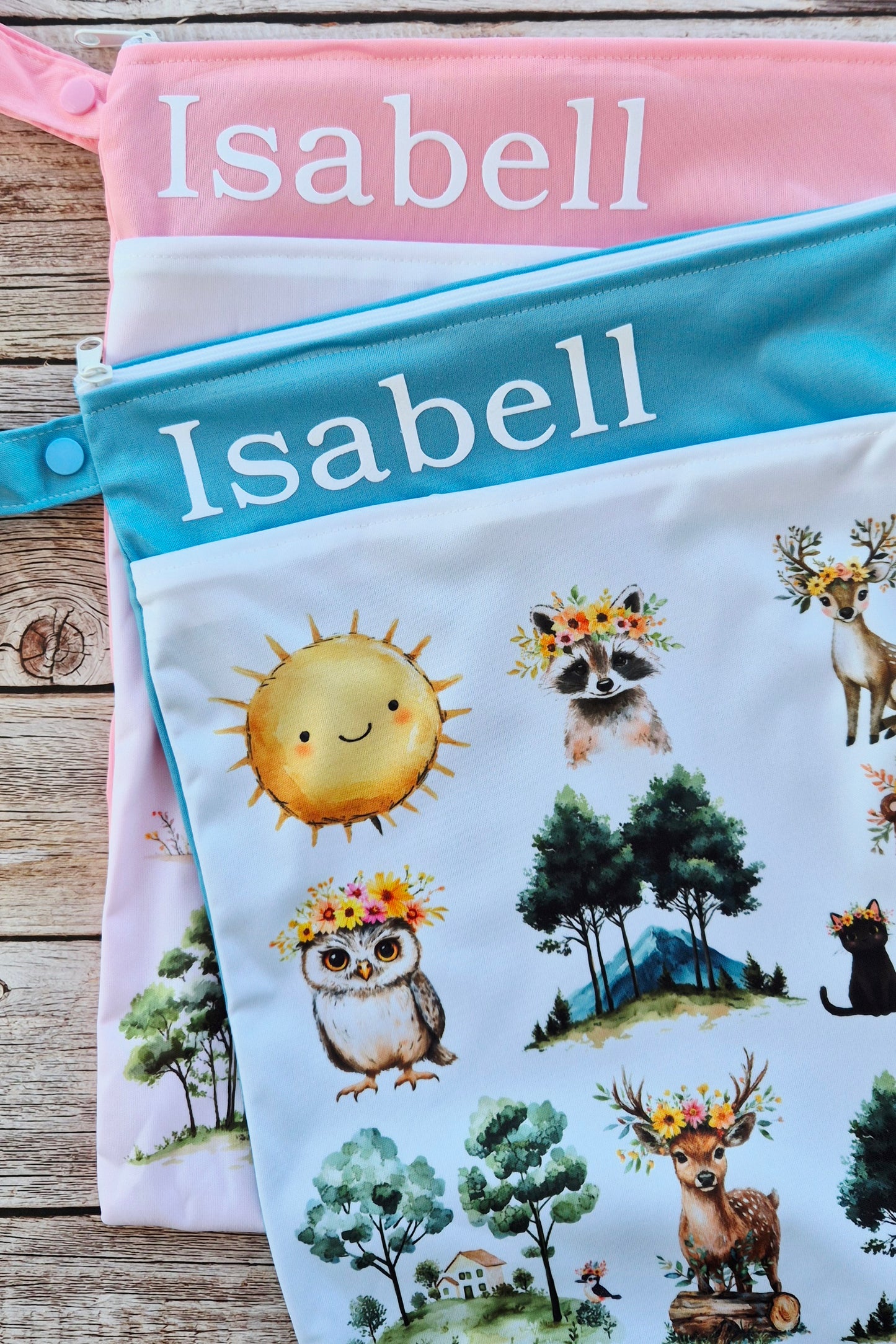 Wetbag Maxi 2er Set "Sonnenschein"-personalisierbare Nasstaschen für Kita & Kindergarten und Reisen
