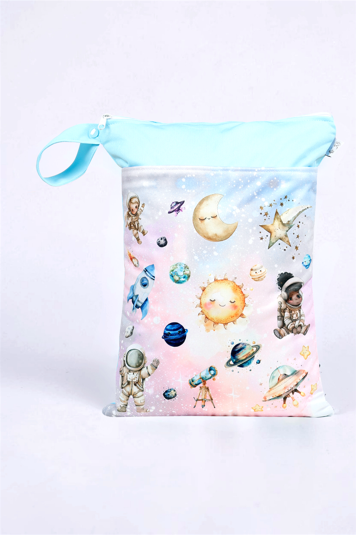 Wetbag Maxi 2er Set "magische Planeten"-personalisierbare Nasstaschen für Kita & Kindergarten und Reisen