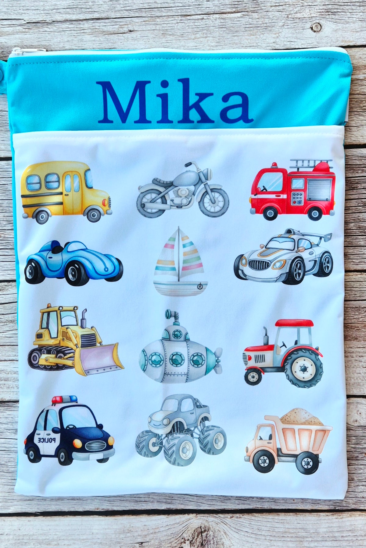 Wetbag Maxi "Abenteuer zu Land & Meer"– personalisierbare Nasstasche für Kita & Kindergarten und Reisen