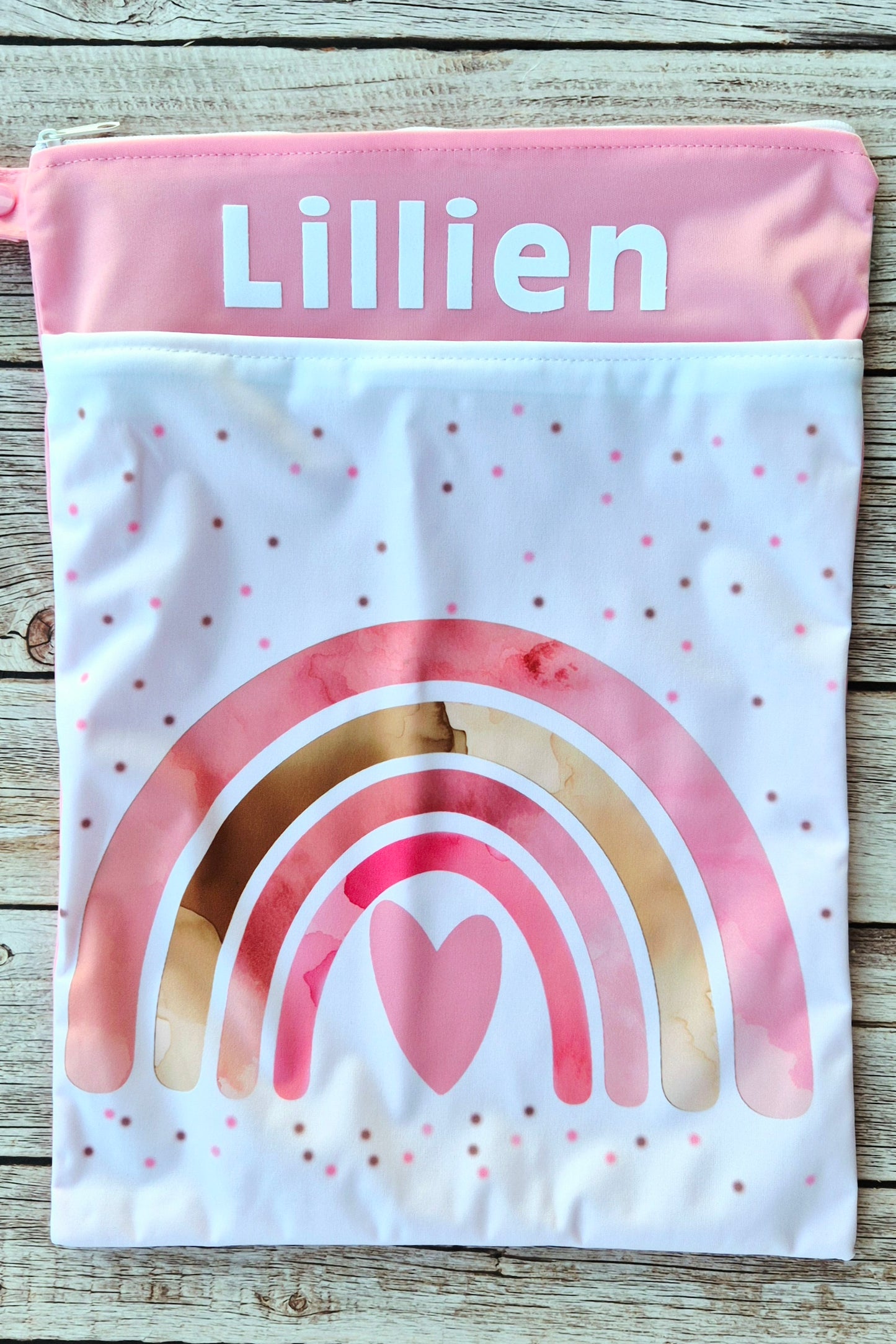 Wetbag "rosa Herz"– personalisierbare Nasstasche für Kita & Kindergarten und Reisen