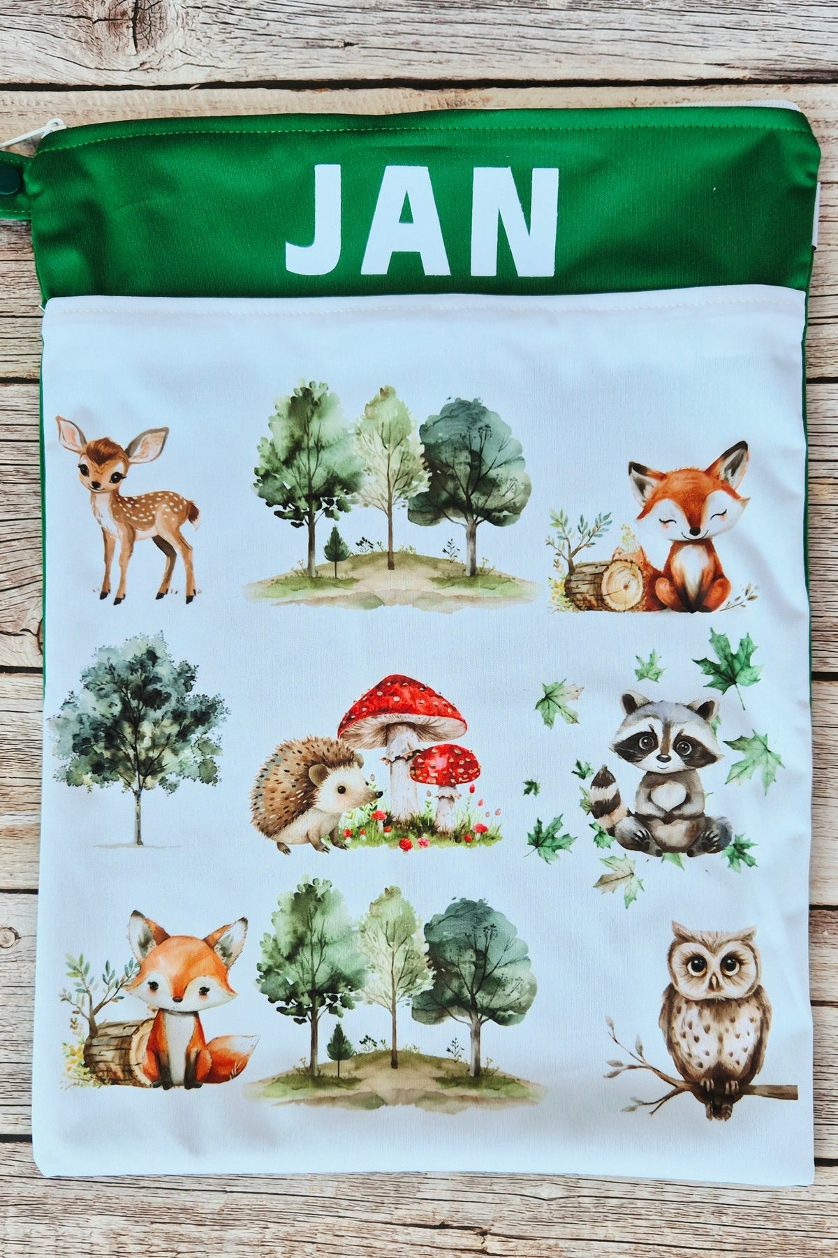 Wetbag Maxi "Fuchs im Wald"– personalisierbare Nasstasche für Kita & Kindergarten und Reisen