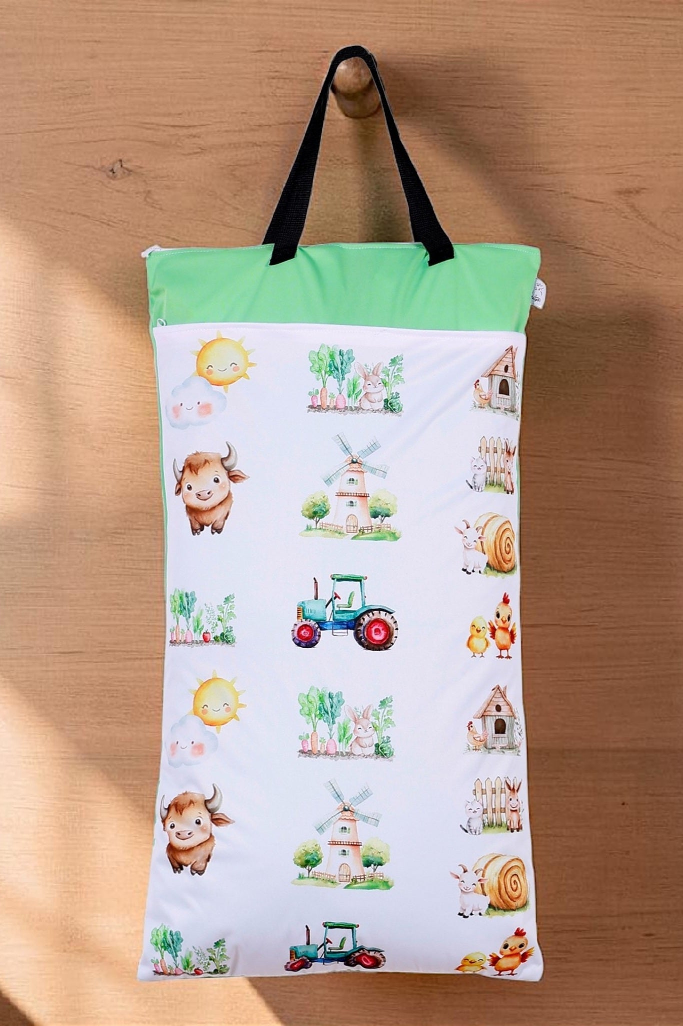 Wetbag XXL 2er Set "Farm" Nasstasche– große Nasstasche für Stoffwindeln, Schwimmen & Reisen