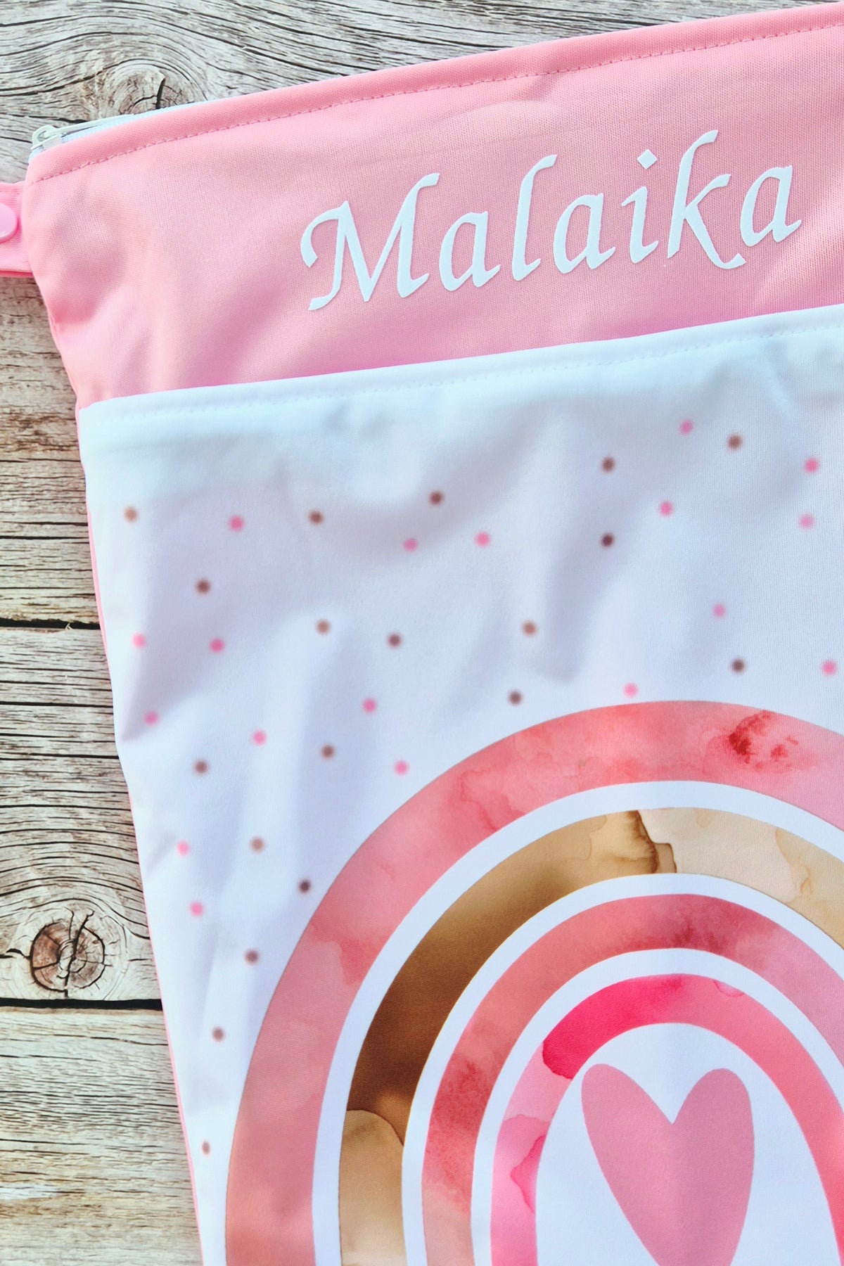 Wetbag "rosa Herz"– personalisierbare Nasstasche für Kita & Kindergarten und Reisen