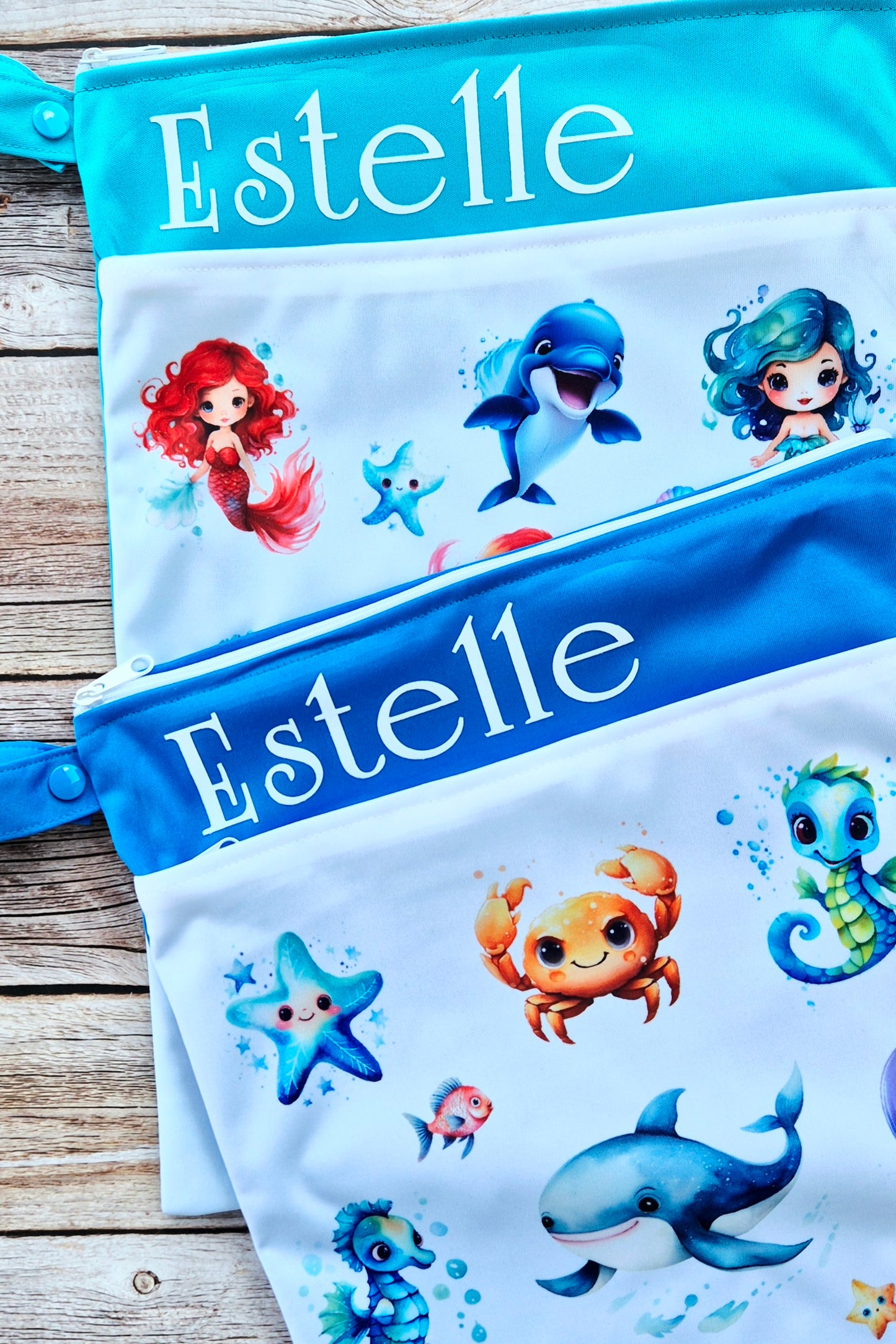Wetbag Maxi 2er Set "Ozean"-personalisierbare Nasstaschen für Kita & Kindergarten und Reisen