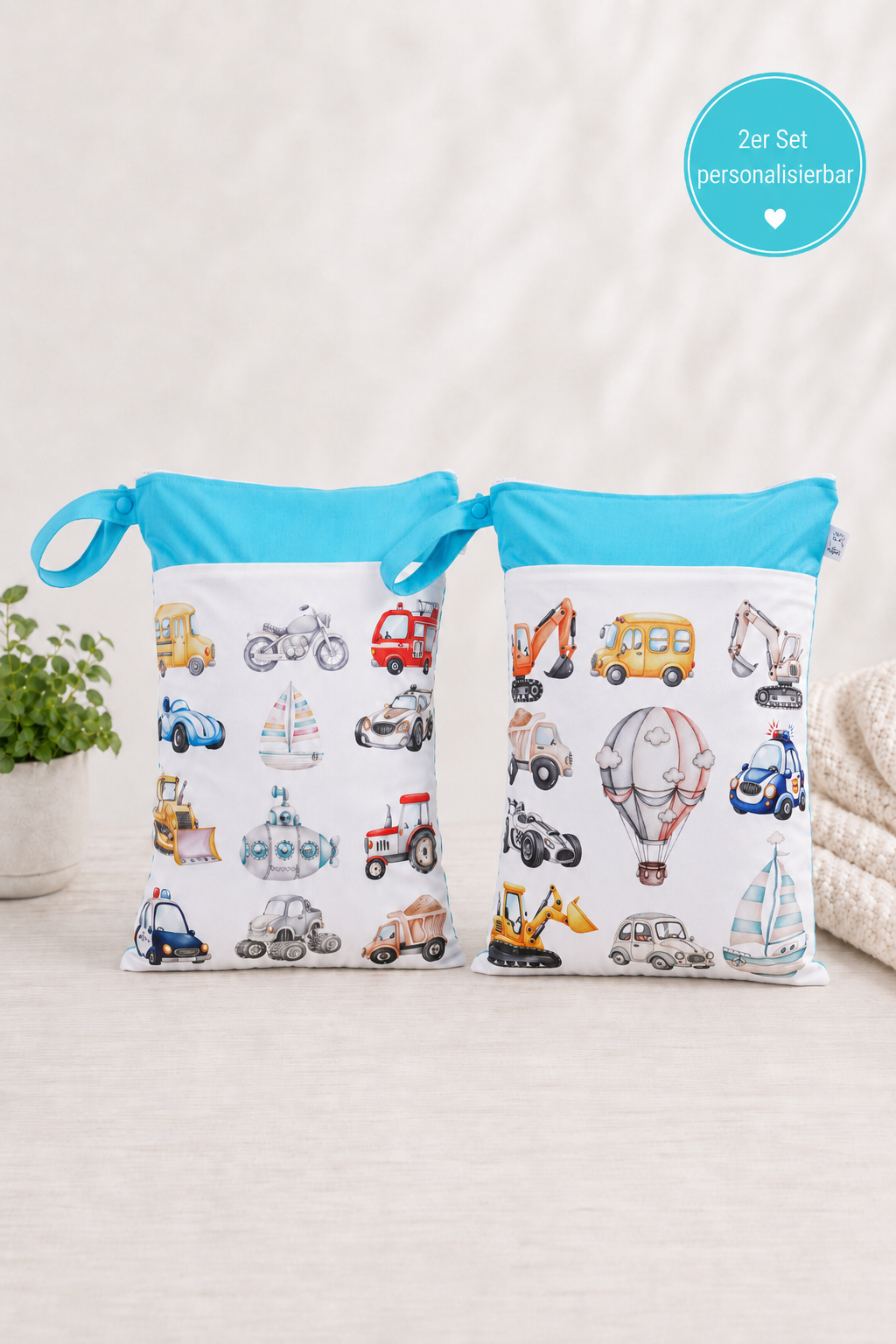 Wetbag Maxi 2er Set "Große Abenteuer"-personalisierbare Nasstaschen für Kita & Kindergarten und Reisen