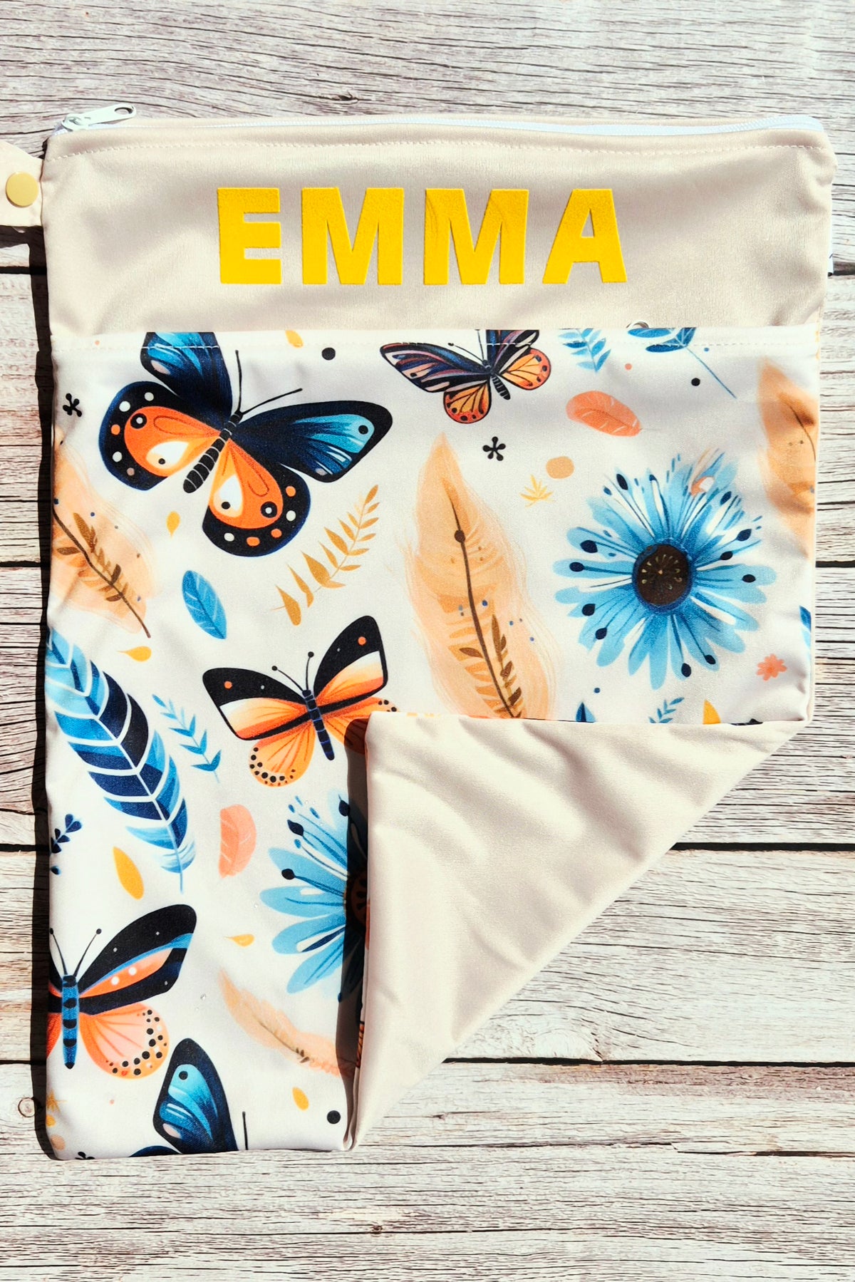Wetbag Maxi „Blütenschmetterling“ – wasserdichte Nasstasche für Kinder