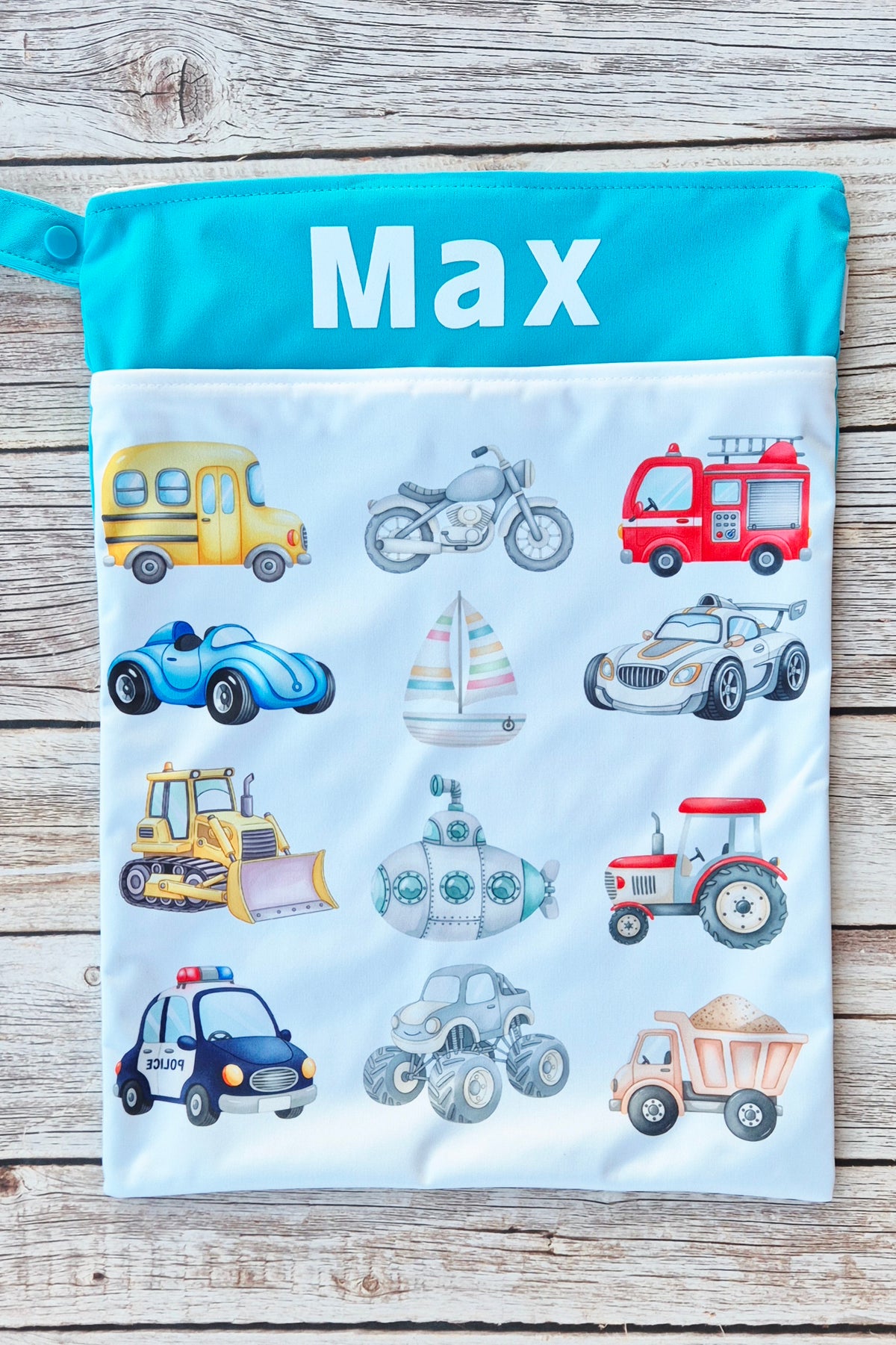 Wetbag Maxi "Abenteuer zu Land & Meer"– personalisierbare Nasstasche für Kita & Kindergarten und Reisen