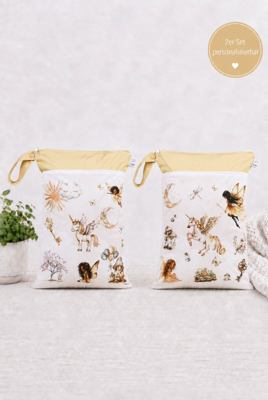 Wetbag Maxi 2er Set "Feenzauber"-personalisierbare Nasstaschen für Kita & Kindergarten und Reisen