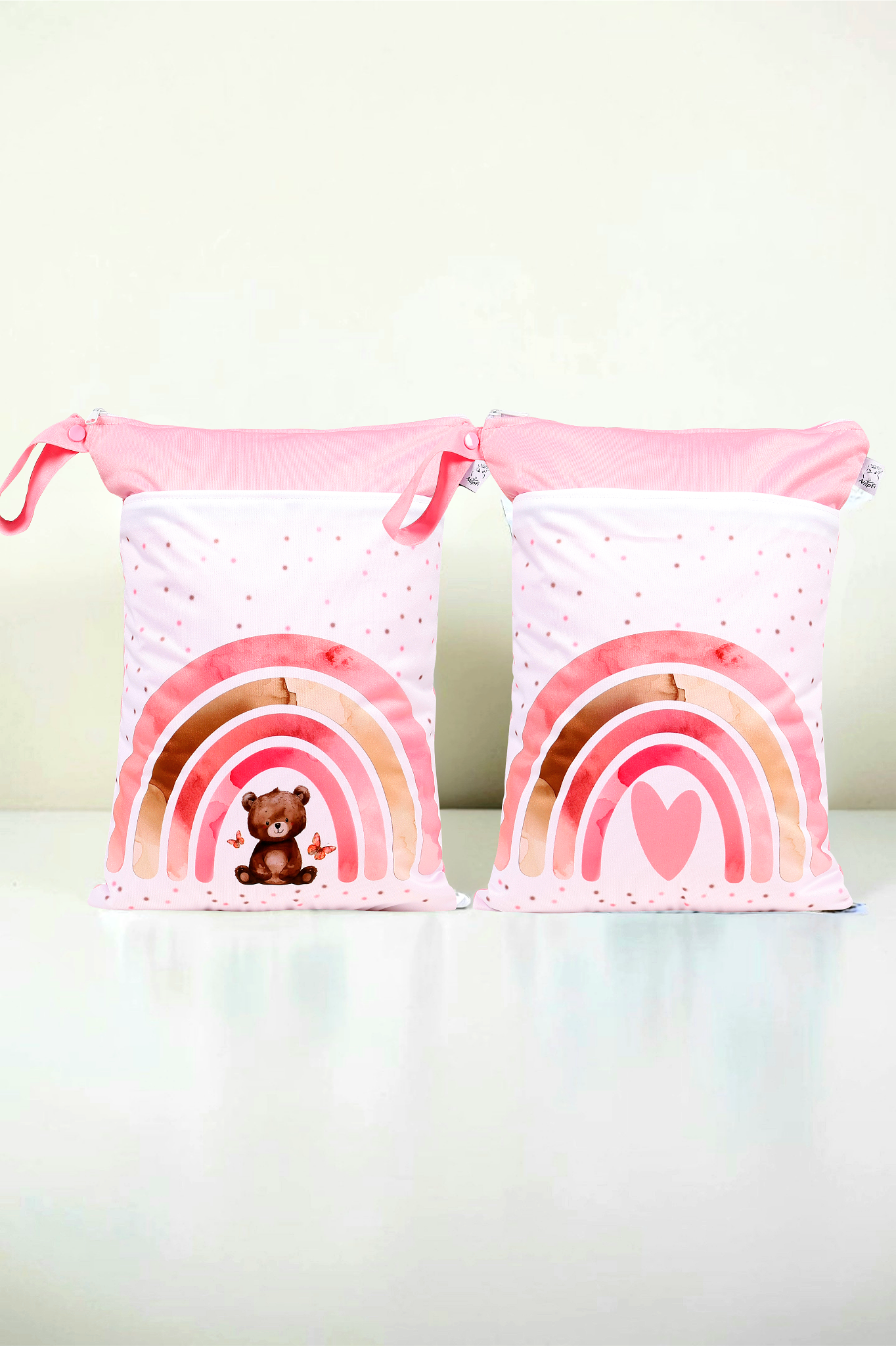 Wetbag Maxi 2er Set "Teddy Rosa"-personalisierbare Nasstaschen für Kita & Kindergarten und Reisen
