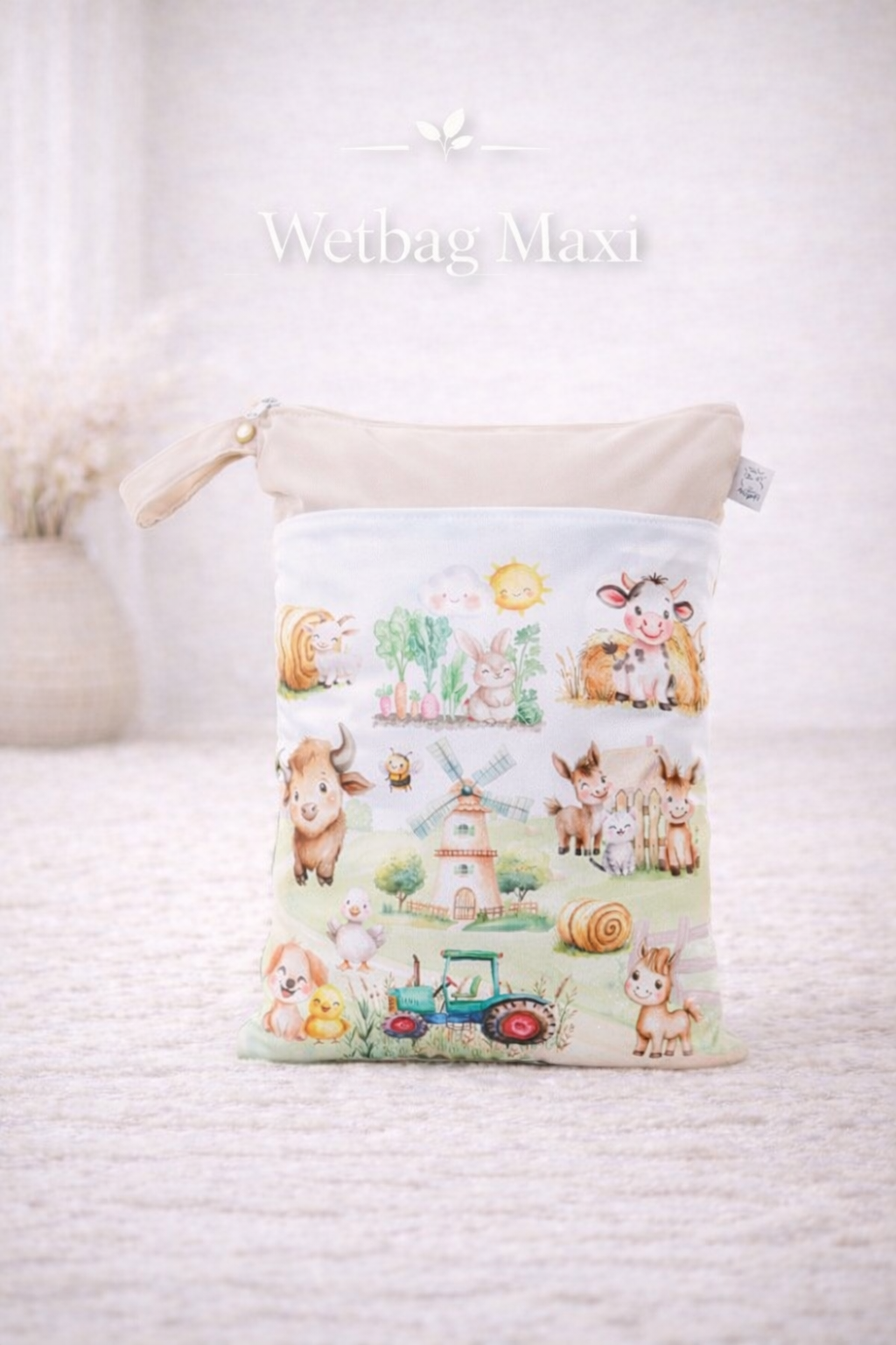Wetbag Maxi "Abenteuer auf dem Bauernhof" – personalisierbare Nasstasche für Kita & Kindergarten Reisen