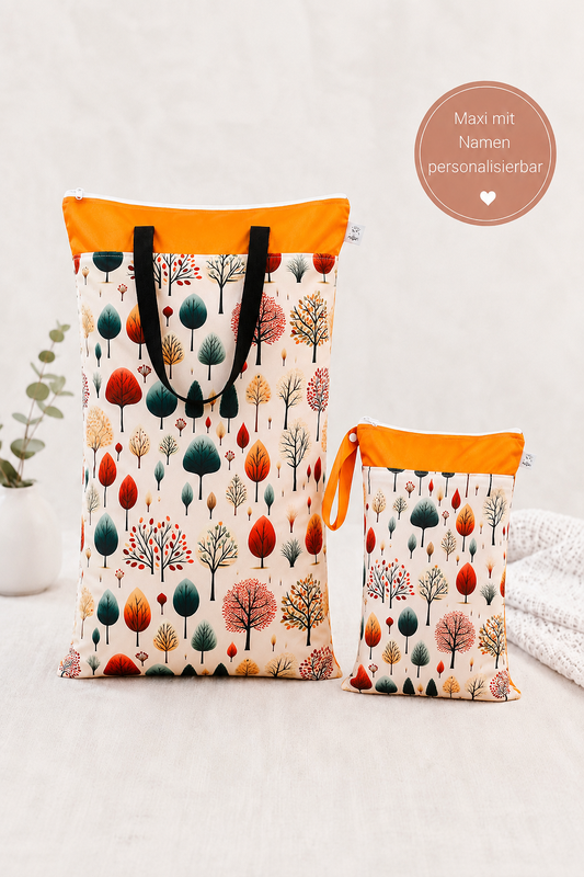 Nilpfi Maxi & XXL 2er Set "Goldlaub Zauber" – Nasstaschen für Alltag & Wechselwäsche