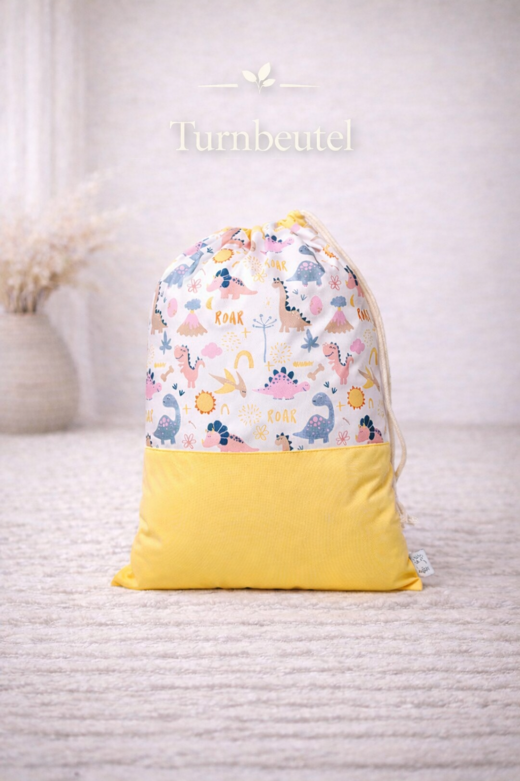Nilpfi Turnbeutel 2er Set Dino Gelb-Blau – personalisiert für Kita & Kindergarten