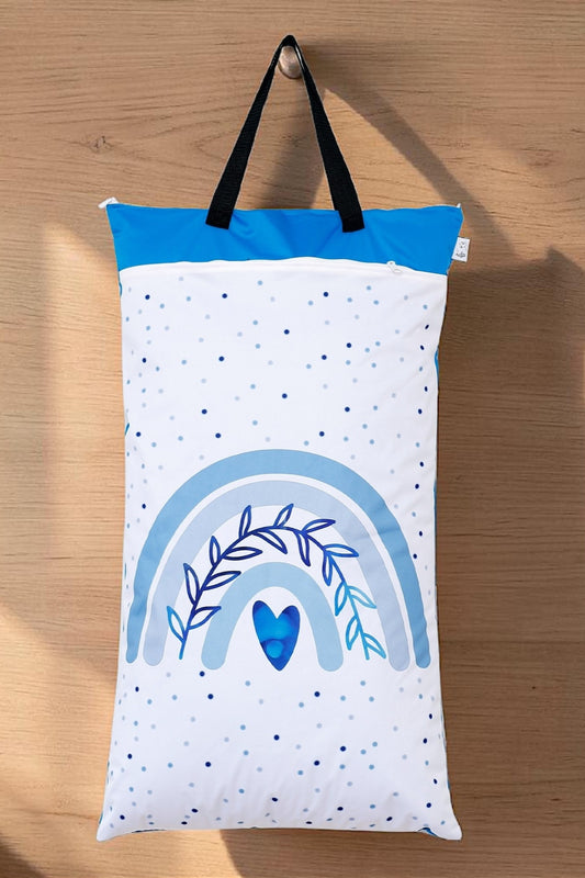 Nilpfi XXL Wetbag "blaues Herz"– große wasserdichte Nasstasche für Stoffwindeln & Schwimmen